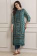 Turquoise LIVA Straight Printed Kurta