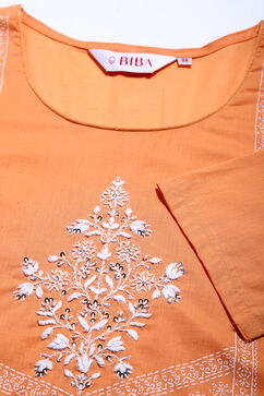 Orange Cotton Chikankari Embroidered Kurta image number 1