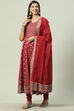 Cherry Red Cotton Anarkali Kurta Churidar Suit Set image number 5