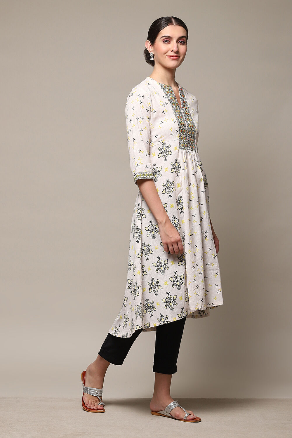 Marine Blue Cotton Blend A-Line Printed Kurta image number 3