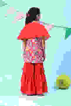 Red Polyester A-Line Printed Kurta Sharara Suit Set image number 4