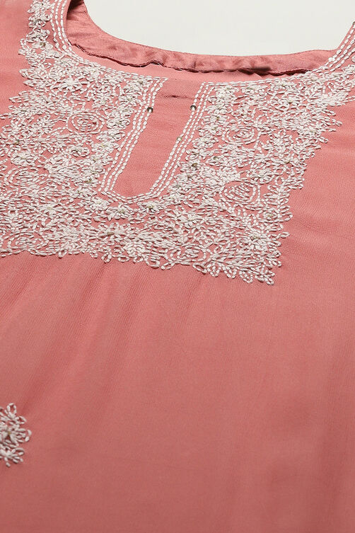 Peach Georgette Unstitched Suit Set image number 2