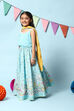Turquoise Cotton Short Top Lehenga Set image number 5