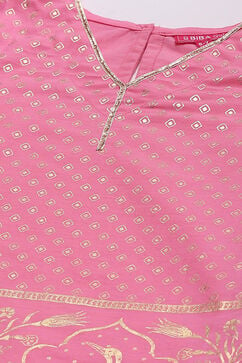 Pink Cotton A-Line Printed Kurta Set image number 1