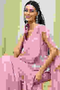 Nude-Colored Peplum Pre-Draped Saree image number 7