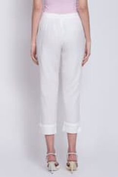 White Cotton Blend Narrow Pant image number 3