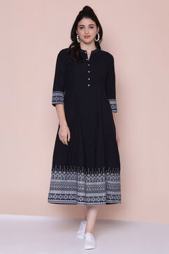 Black Cotton A-line Dress image number 0