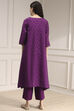 Purple Polyseter Blend Straight Printed Fusion Set image number 4