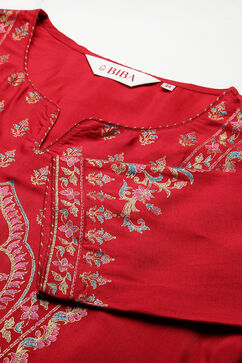 Red Viscose Straight Printed Kurta image number 1