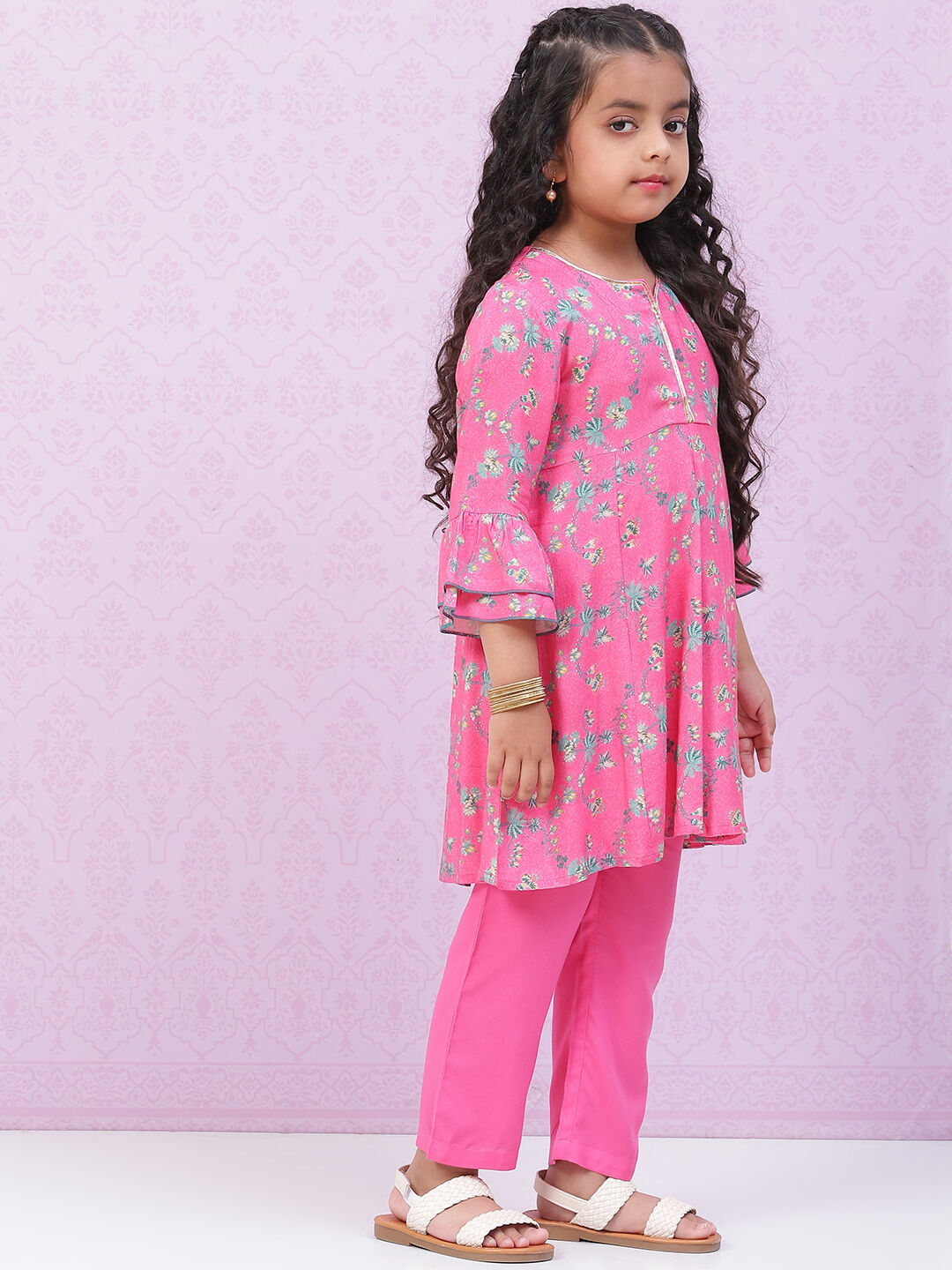 Pink Rayon Kalidar Printed Kurta Set image number 5