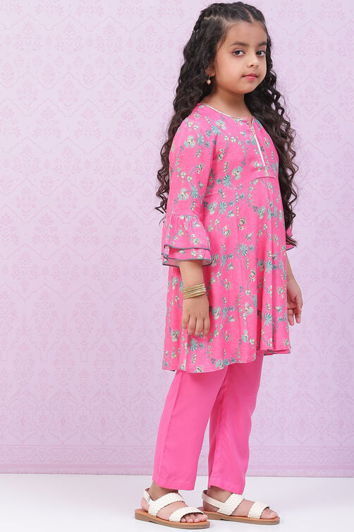 Pink Rayon Kalidar Printed Kurta Set image number 5