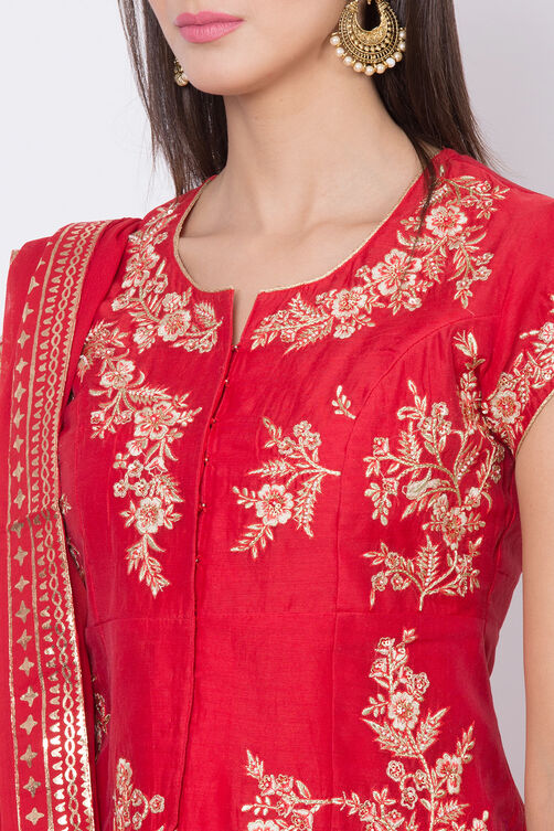 Maroon Cotton Floral Lehenga Set image number 1