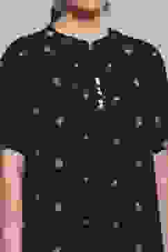 Navy Blue Cotton Printed Straight Kurta image number 1