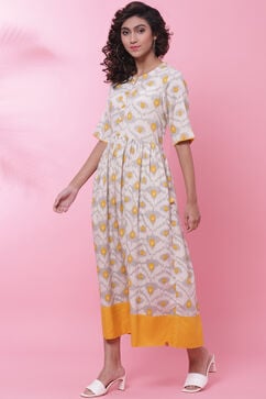 Off White Rayon Flared Fusion Dress image number 2