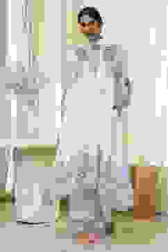 White and Blue Cotton Asymmetric Suit Set image number 0