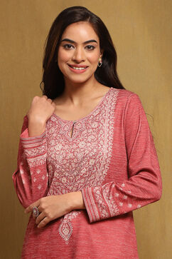 Maroon Polyester Blend Straight Short Kurti image number 1
