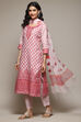 Peach Cotton Blend Straight Yarndyed Kurta Suit Set