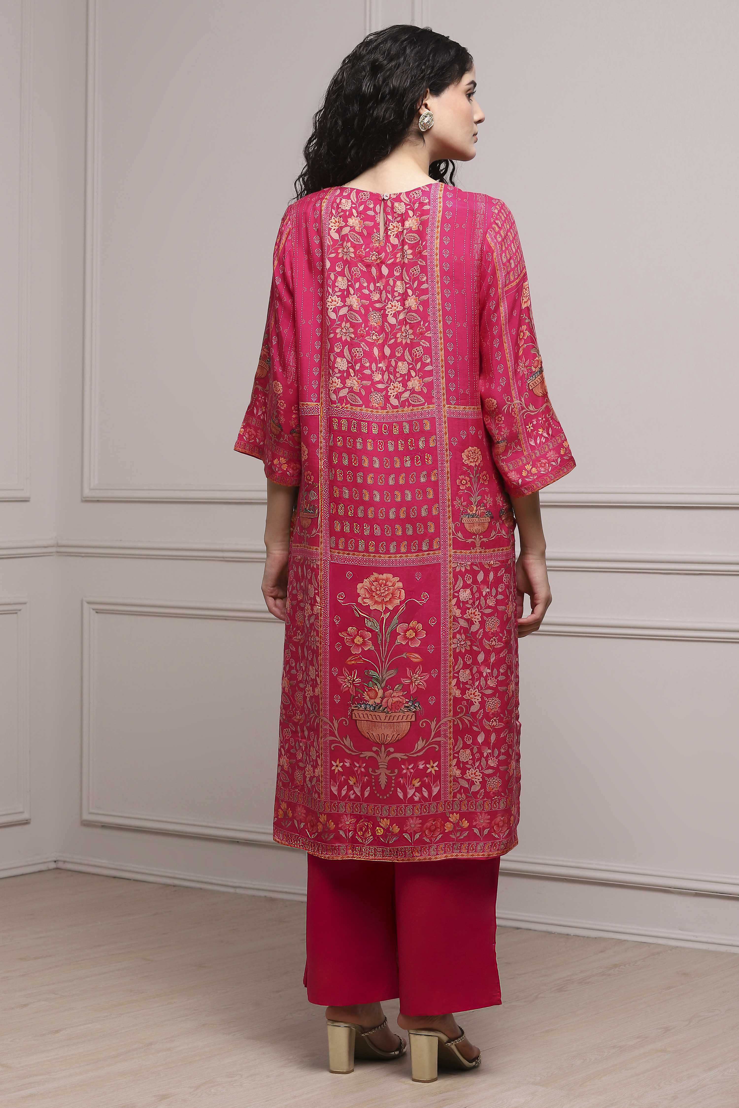 Pink Printed Straight Suit Set image number 4