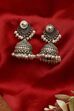 Black Oxidised Brass Studded Jhumkas image number 2