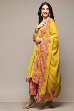 Mustard Cotton Anarkali Kurta Lehenga Set image number 4