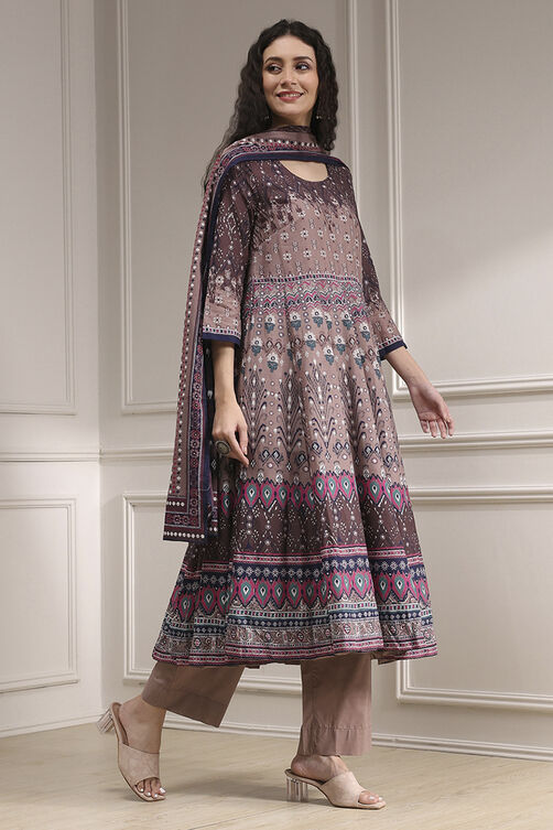 Lilac Cotton Printed Anarkali Suit Set image number 5