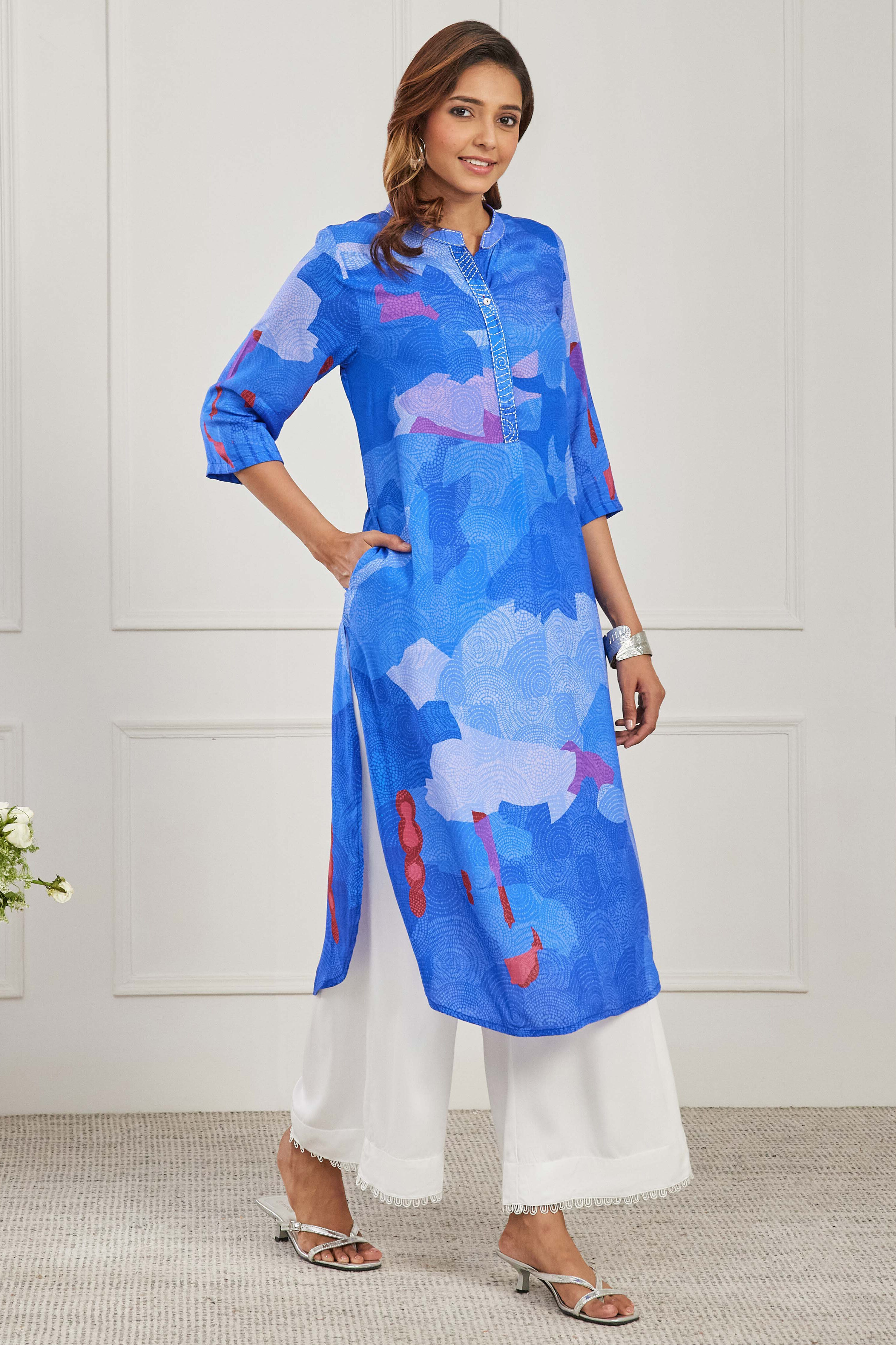 Blue Viscose Rayon Straight Kurta image number 5