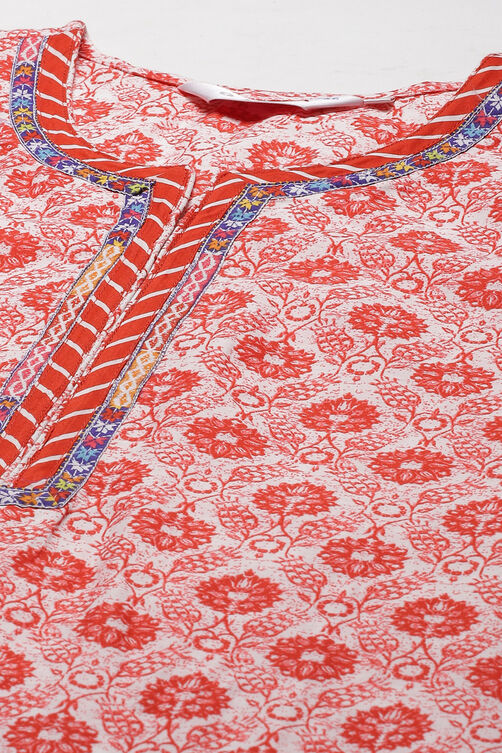 Red Cotton Straight Kurta Palazzo Suit Set image number 1