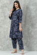 Navy Cotton Co-ord Set Kurta Relaxed Pant Suit Set image number 3