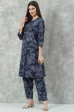 Navy Cotton Co-ord Set Kurta Relaxed Pant Suit Set image number 3