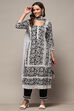 White Black Rayon Unstitched Suit Set image number 8