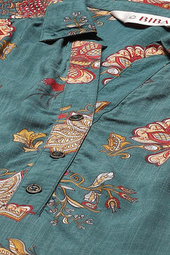 Teal LIVA Straight Printed Top image number 2