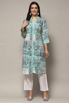 Mint Blue Viscose Straight Kurti image number 5