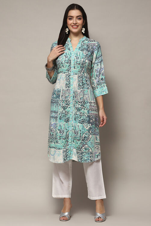 Mint Blue Viscose Straight Kurti image number 5