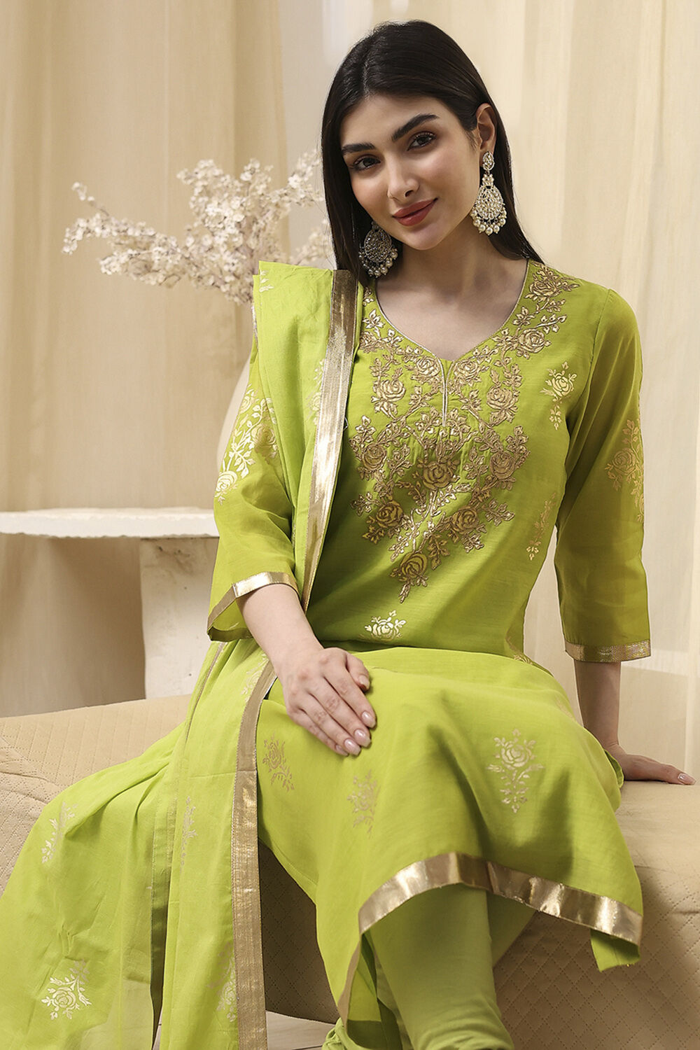 Blue Poly Chanderi Straight Suit Set image number 0