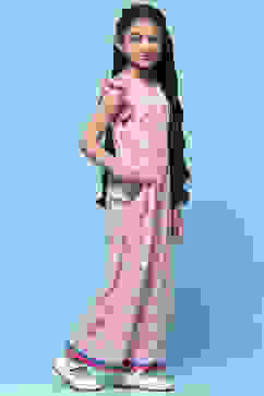 Pink Printed Rayon Slub Jumpsuit With Flutter Sleeves image number 4