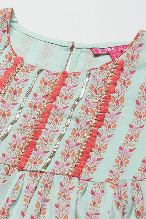 Aqua & Coral Cotton A-Line Kurta Garara Suit Set image number 1