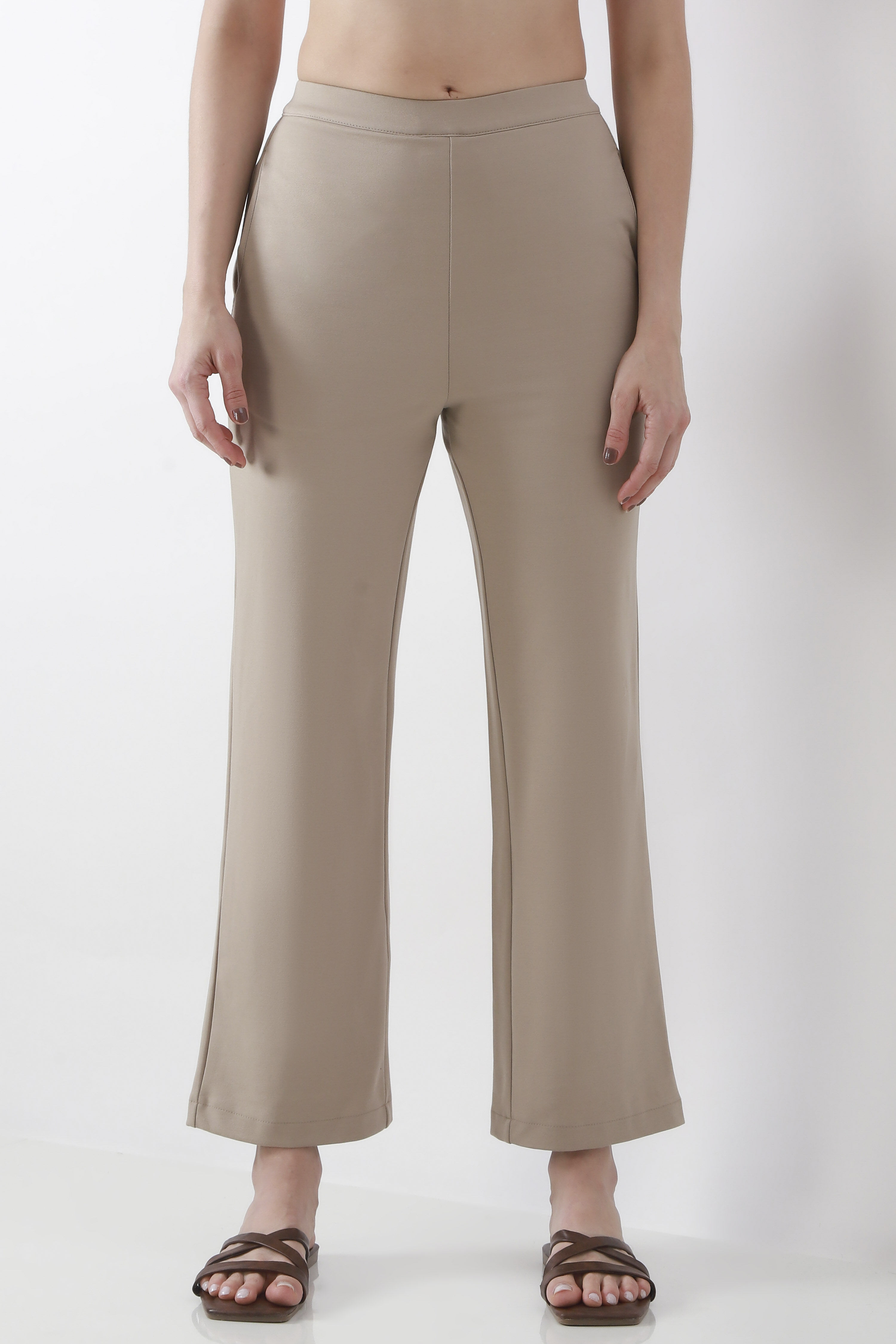Beige Viscose Blend Wide Leg Pants image number 4