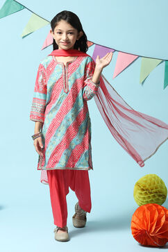 Sea Green Polyester Straight Printed Kurta Salwar Suit Set image number 7