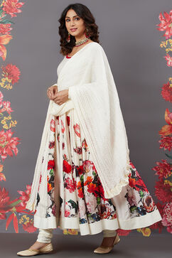 Rohit Bal Off White Chanderi Silk Anarkali Printed Suit Set image number 4