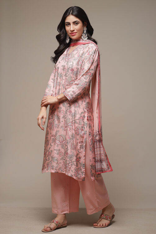 Light Pink Modal Straight Kurta Palazzo Suit Set image number 3