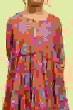 Orange Floral Printed Tiered Suit Set image number 1