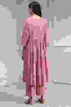 Peach-Colored Embroidered Gathered Suit Set image number 4