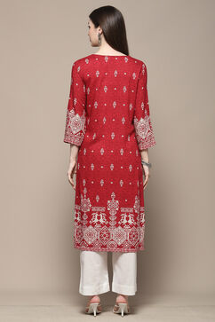 Maroon Rayon Straight Kurta image number 3