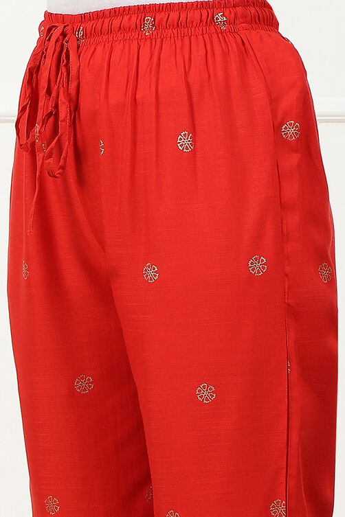 Red Printed Regular Fit Straight Pants image number 1