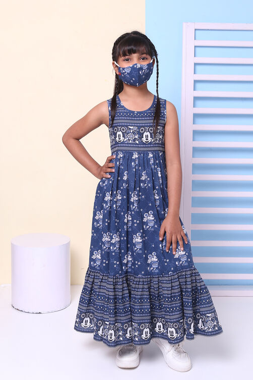 Blue Cotton Indie Mickey Printed Dress image number 3
