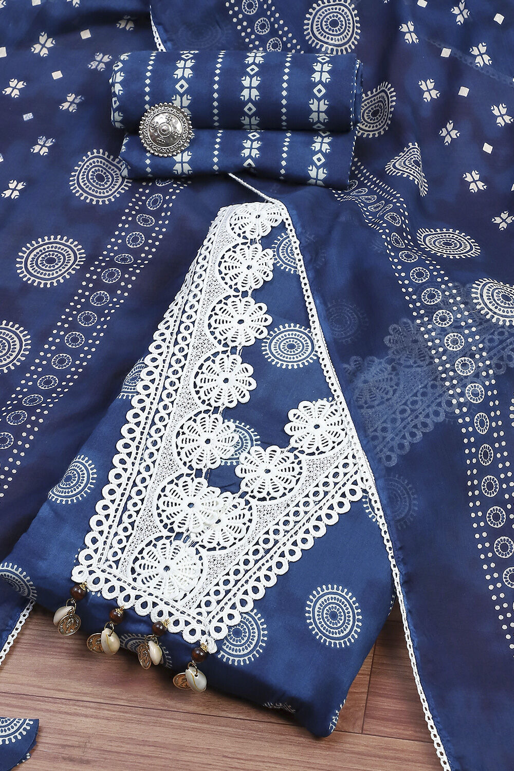 Indigo Cotton Unstitched Suit Set image number 0