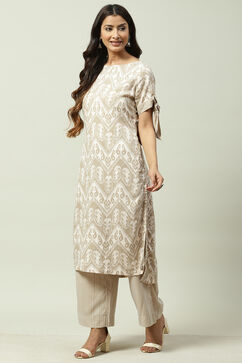 Beige Rayon Fusion Printed Kurta Set image number 3