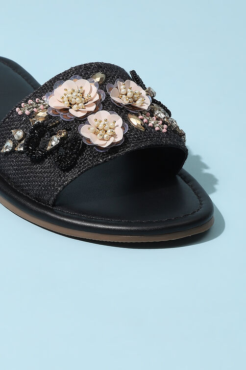 Black Embroidered Sandals image number 1