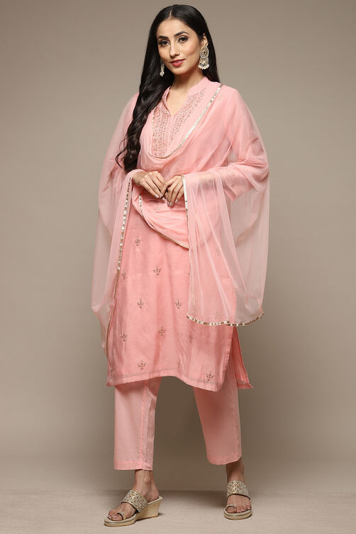Yellow Cotton Blend Straight Kurta Suit Set image number 6