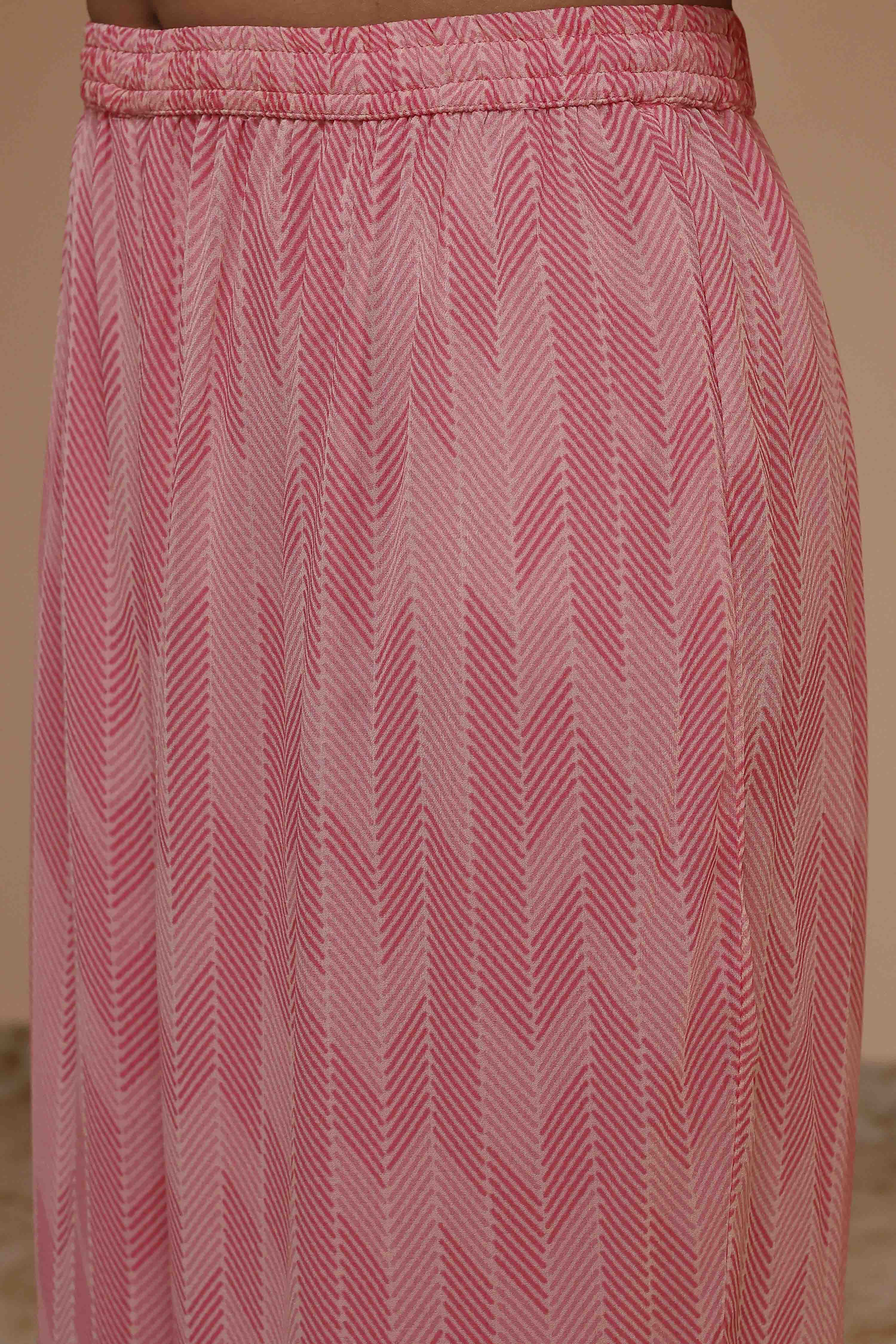 Pink Viscose Georgette Printed One-Shoulder Kurta Set image number 2